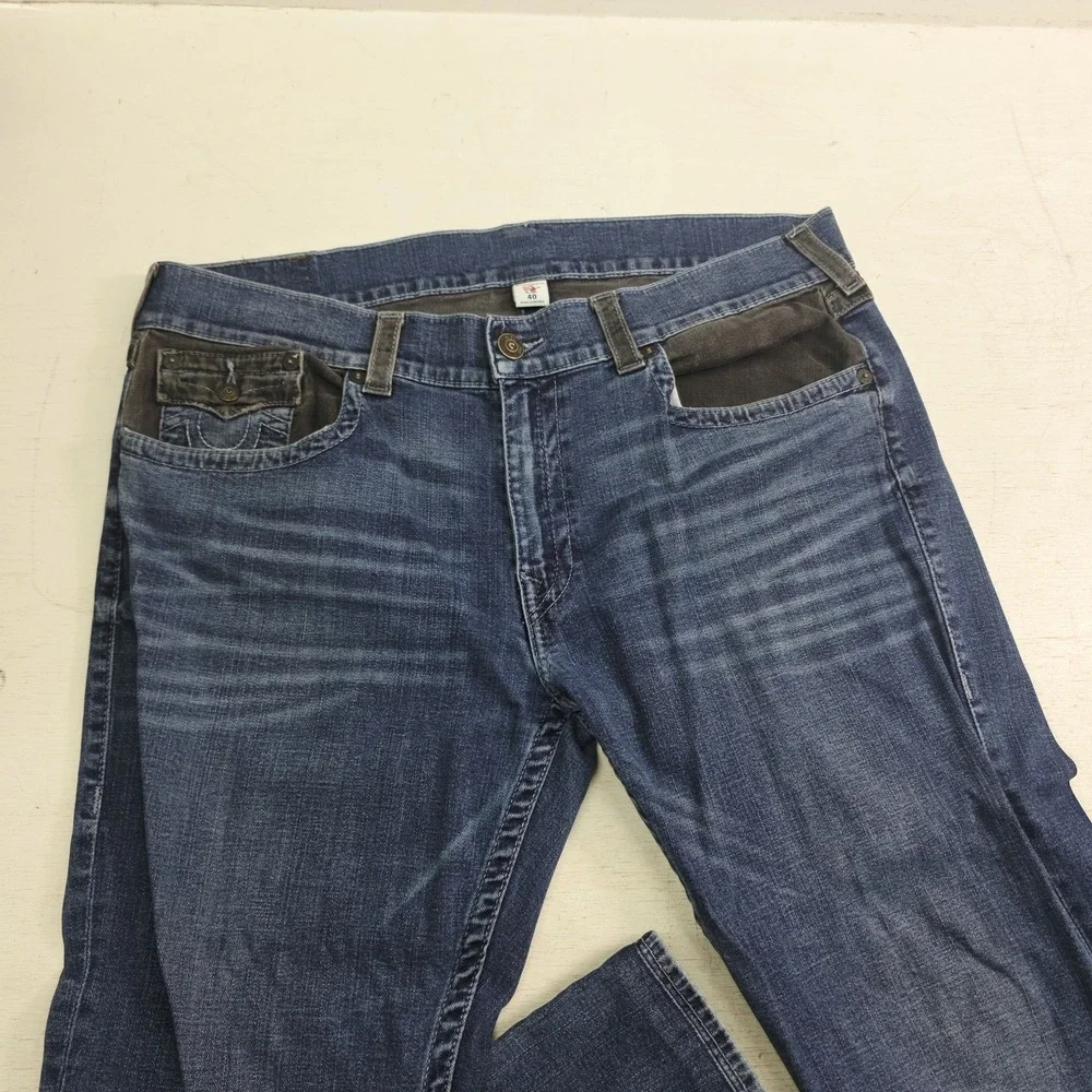 True Religion World Tour Jeans Men's 40x30 Section Straight Flap Pocket Blue EUC